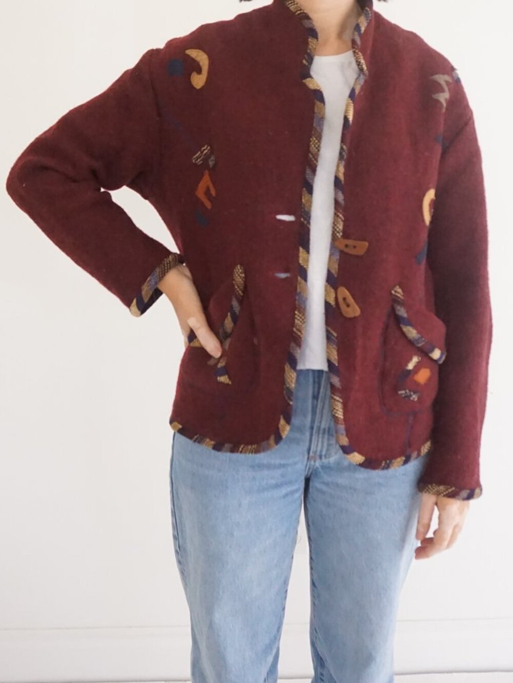 Vintage Canvasbacks Burgundy Geometric Blanket Jacket Southwestern Boho S